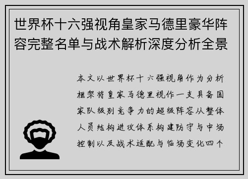 世界杯十六强视角皇家马德里豪华阵容完整名单与战术解析深度分析全景